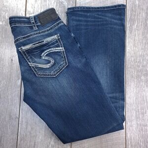 Silver Jeans Womens 30x31 Suki High Bootcut Blue Distressed Denim Western Pants